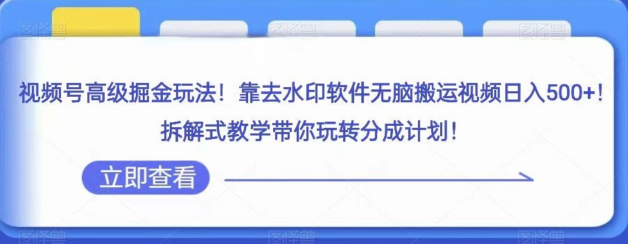 视频号高级掘金玩法，靠去水印软件无脑搬运视频日入500+，拆解式教学带你玩转分成计划【揭秘】-大齐资源站