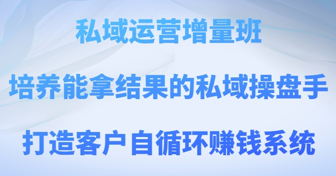 私域运营增量班，培养能拿结果的私域操盘手，打造客户自循环赚钱系统-大齐资源站