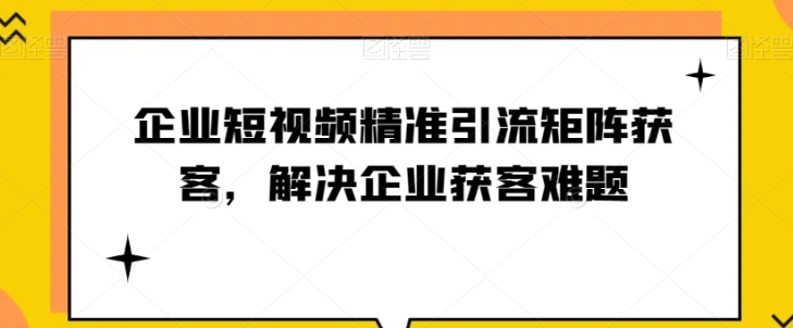 企业短视频精准引流矩阵获客，解决企业获客难题-大齐资源站