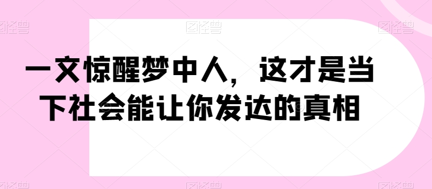 一文惊醒梦中人，这才是当下社会能让你发达的真相【公众号付费文章】-大齐资源站