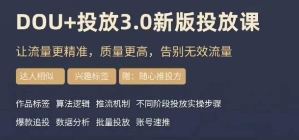 dou+豆荚投放实操课3.0新版，让流量更精准，质量更高，告别无效流量-大齐资源站