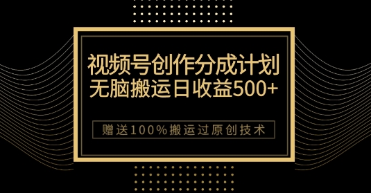 最新视频号创作分成计划，无脑搬运一天收益500+，100%搬运过原创技巧【揭秘】-大齐资源站