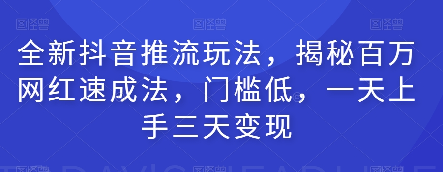 全新抖音推流玩法，揭秘百万网红速成法，门槛低，一天上手三天变现-大齐资源站