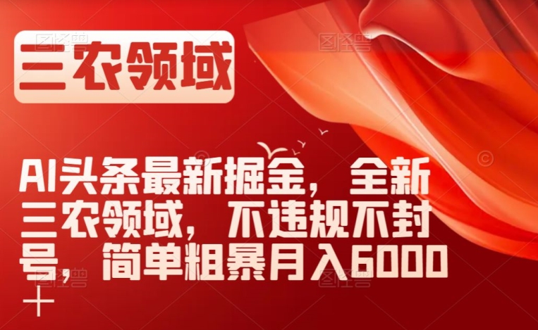 AI头条最新掘金，全新三农领域，不违规不封号，简单粗暴月入6000＋【揭秘】-大齐资源站