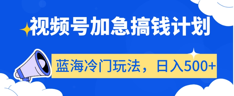 视频号加急搞钱计划，蓝海冷门玩法，日入500+【揭秘】-大齐资源站