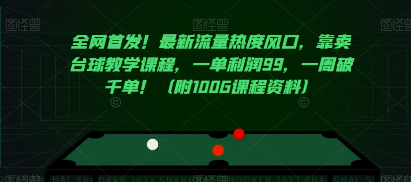 全网首发！最新流量热度风口，靠卖台球教学课程，一单利润99，一周破千单！（附100G课程资料）-大齐资源站