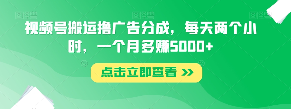 视频号搬运撸广告分成，每天两个小时，一个月多赚5000+-大齐资源站