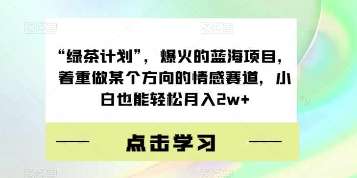 “绿茶计划”，爆火的蓝海项目，着重做某个方向的情感赛道，小白也能轻松月入2w+【揭秘】-大齐资源站