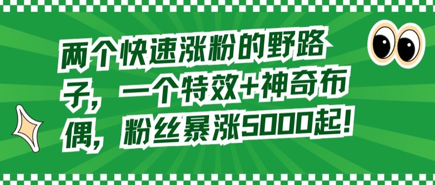 两个快速涨粉的野路子，一个特效+神奇布偶，粉丝暴涨5000起【揭秘】-大齐资源站