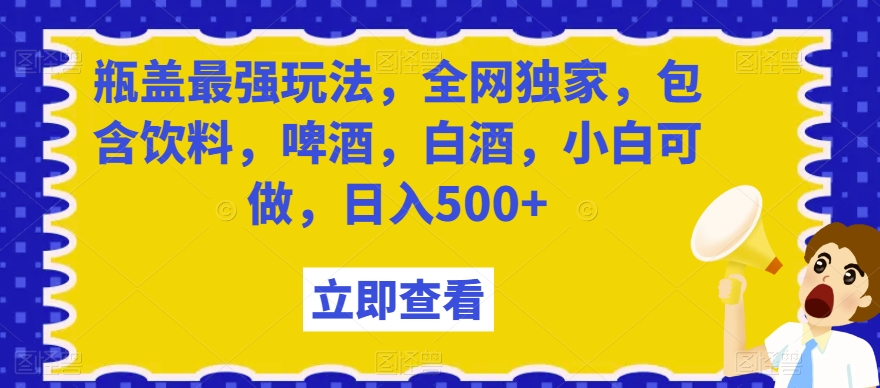 瓶盖最强玩法，全网独家，包含饮料，啤酒，白酒，小白可做，日入500+【揭秘】-大齐资源站