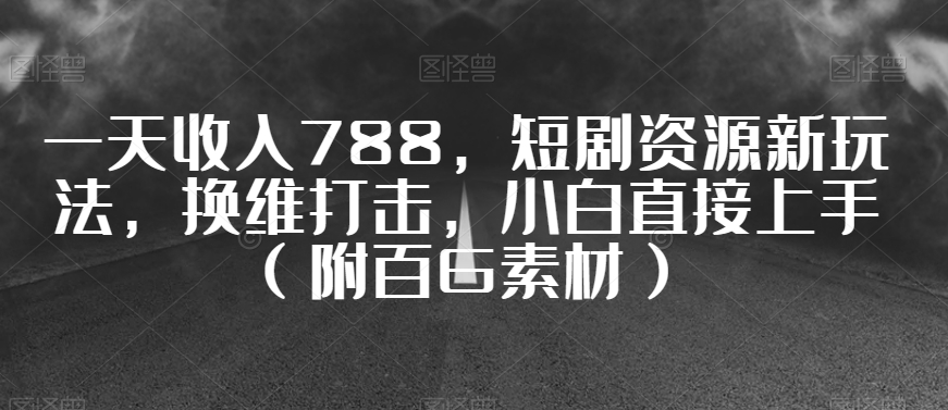 一天收入788，短剧资源新玩法，换维打击，小白直接上手（附百G素材）【揭秘】-大齐资源站