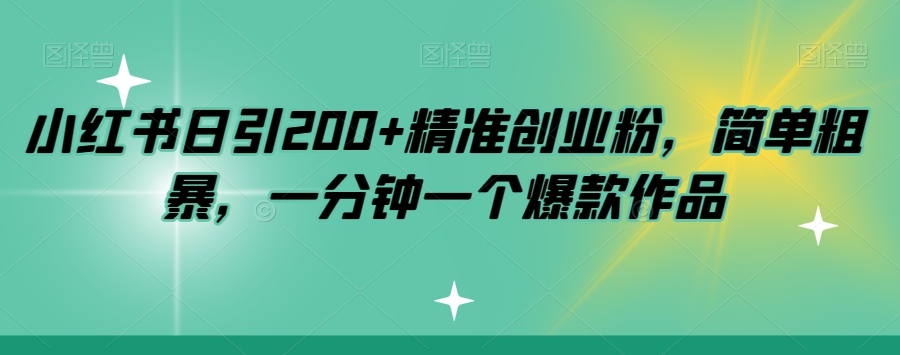 小红书日引200+精准创业粉，简单粗暴，一分钟一个爆款作品【揭秘】-大齐资源站