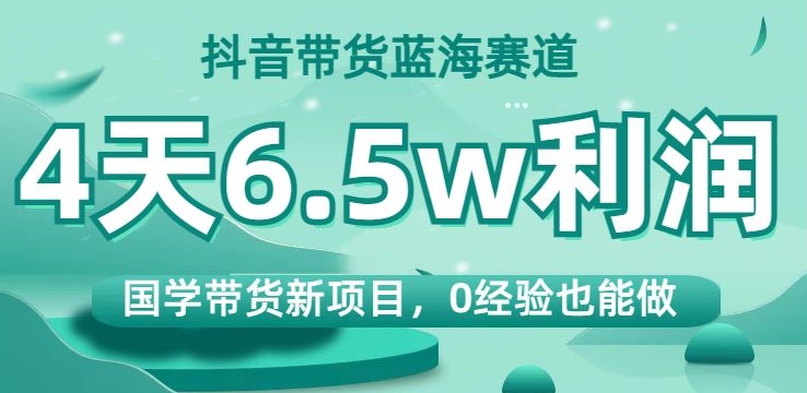 抖音带货蓝海赛道，国学带货新项目，0经验也能做，4天6.5w利润【揭秘】-大齐资源站