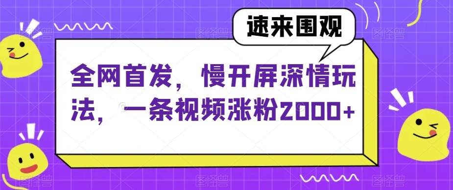 全网首发，慢开屏深情玩法，一条视频涨粉2000+【揭秘】-大齐资源站