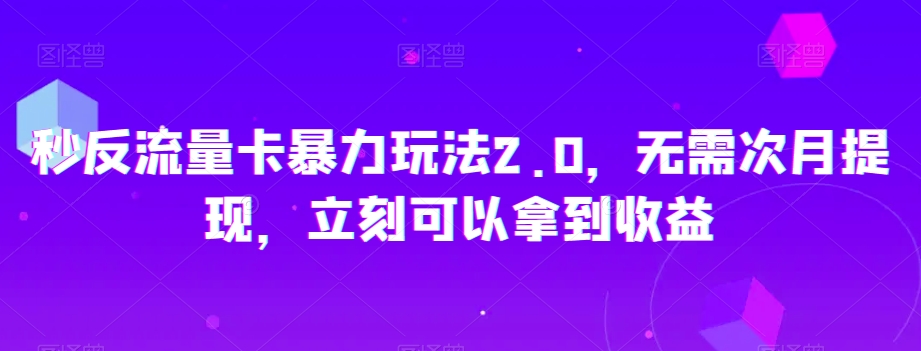 秒反流量卡暴力玩法2.0，无需次月提现，立刻可以拿到收益【揭秘】-大齐资源站