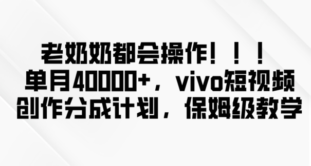 老奶奶都会操作，新平台无脑操作，单月40000+，vivo短视频创作分成计划【揭秘】-大齐资源站