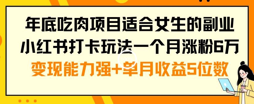 年底吃肉项目适合女生的副业小红书打卡玩法一个月涨粉6万+变现能力强+单月收益5位数【揭秘】-大齐资源站