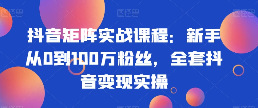 抖音矩阵实战课程：新手从0到100万粉丝，全套抖音变现实操-大齐资源站