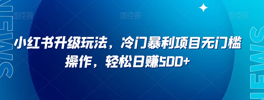 小红书升级玩法，冷门暴利项目无门槛操作，轻松日赚500+【揭秘】-大齐资源站