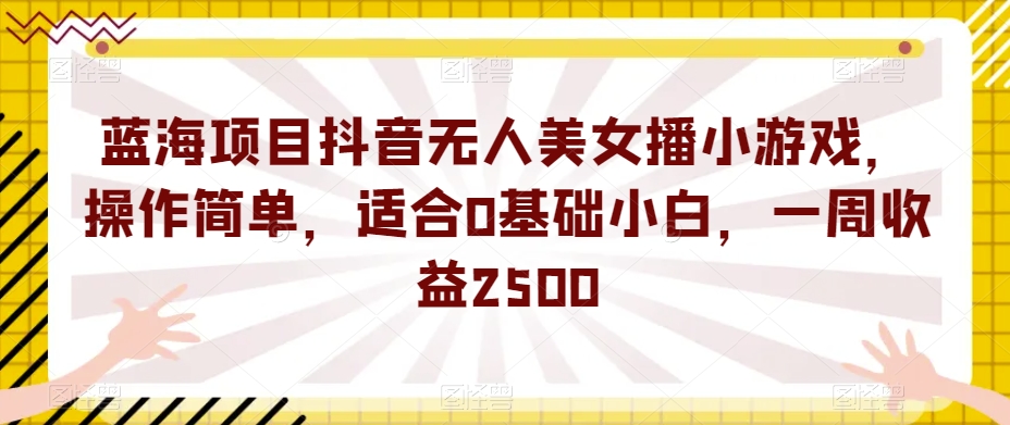 蓝海项目抖音无人美女播小游戏，操作简单，适合0基础小白，一周收益2500【揭秘】-大齐资源站