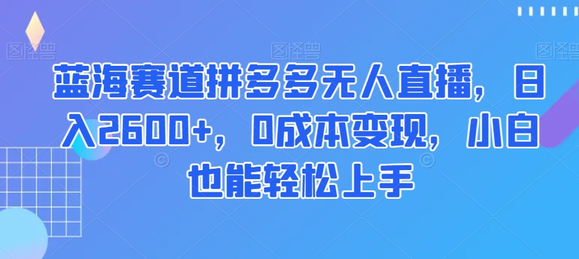 蓝海赛道拼多多无人直播，日入2600+，0成本变现，小白也能轻松上手【揭秘】-大齐资源站