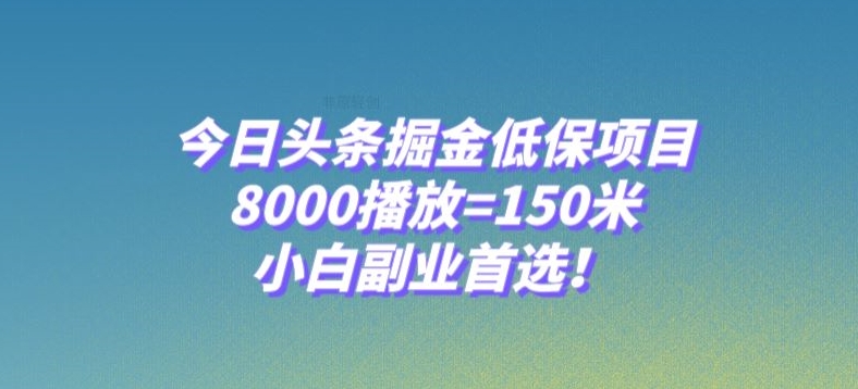 今日头条掘金低保项目，8000播放=150米，小白副业首选【揭秘】-大齐资源站