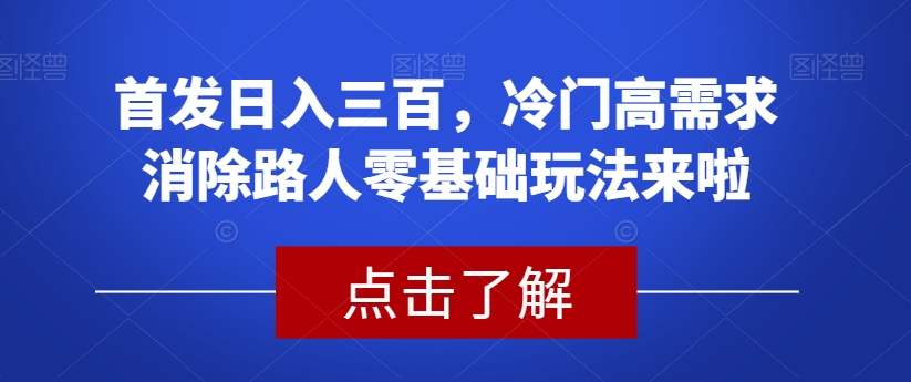 首发日入三百，冷门高需求消除路人零基础玩法来啦【揭秘】-大齐资源站