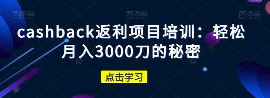 cashback返利项目培训：轻松月入3000刀的秘密-大齐资源站