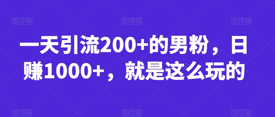 一天引流200+的男粉，日赚1000+，就是这么玩的【揭秘】-大齐资源站