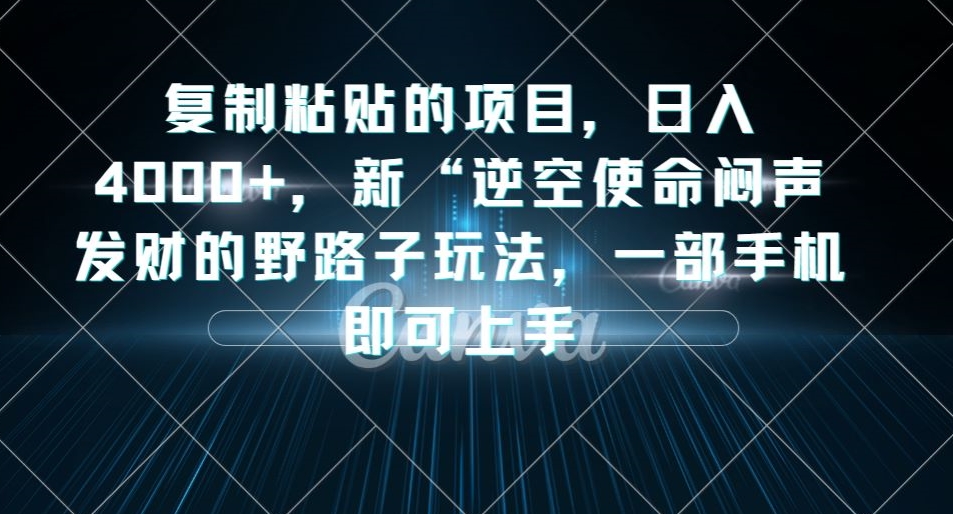 复制粘贴的项目，日入4000+，新“逆空使命“闷声发财的野路子玩法，一部手机即可上手-大齐资源站