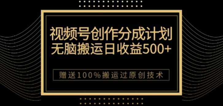 视频号分成计划与私域双重变现，纯搬运无技术，日入3~5位数【揭秘】-大齐资源站