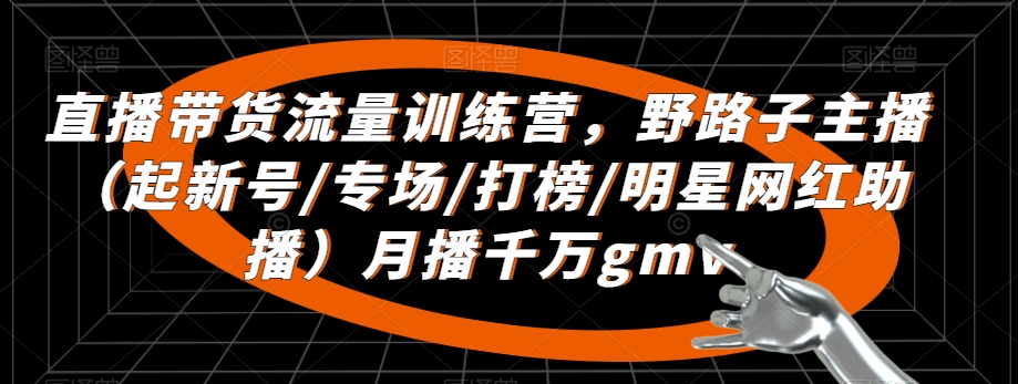 直播带货流量训练营，​野路子主播（起新号/专场/打榜/明星网红助播）月播千万gmv-大齐资源站