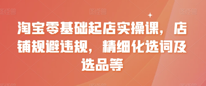 淘宝零基础起店实操课，店铺规避违规，精细化选词及选品等-大齐资源站