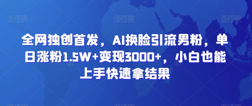 全网独创首发，AI换脸引流男粉，单日涨粉1.5W+变现3000+，小白也能上手快速拿结果【揭秘】-大齐资源站