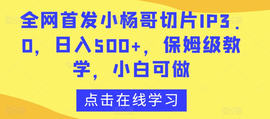 全网首发小杨哥切片IP3.0，日入500+，保姆级教学，小白可做【揭秘】-大齐资源站