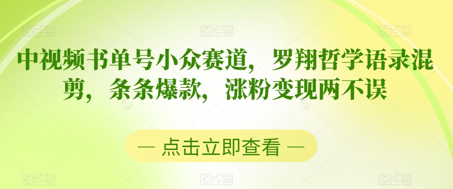 中视频书单号小众赛道，罗翔哲学语录混剪，条条爆款，涨粉变现两不误【揭秘】-大齐资源站