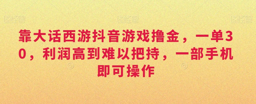 靠大话西游抖音游戏撸金，一单30，利润高到难以把持，一部手机即可操作，日入3000+【揭秘】-大齐资源站