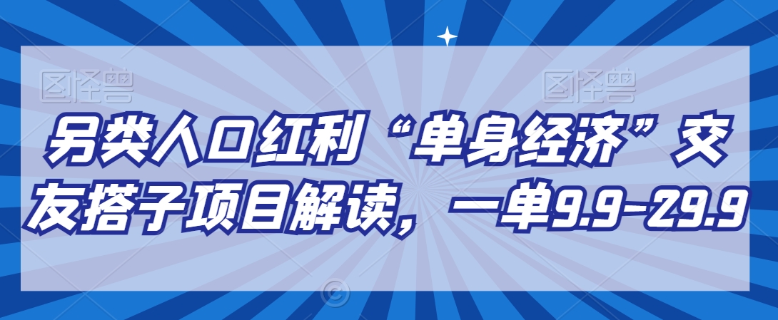 另类人口红利“单身经济”交友搭子项目解读，一单9.9-29.9【揭秘】-大齐资源站