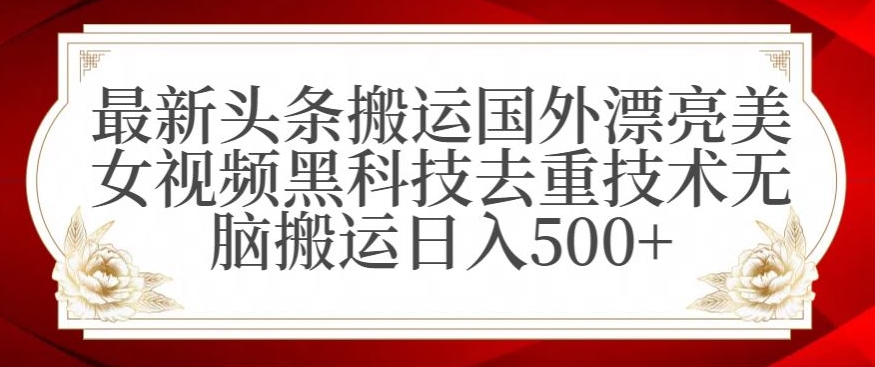 最新头条搬运国外漂亮美女视频黑科技去重技术无脑搬运日入500+【揭秘】-大齐资源站