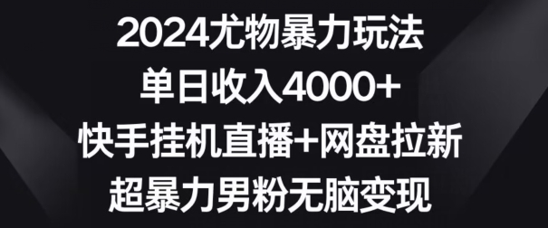 2024尤物暴力玩法，单日收入4000+，快手挂机直播+网盘拉新，超暴力男粉无脑变现【揭秘】-大齐资源站