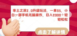 率土之滨2.0升级玩法，一单35，小白一部手机无脑操作，日入2000＋轻轻松松【揭秘】-大齐资源站