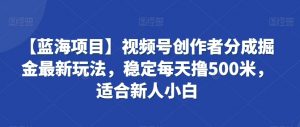 【蓝海项目】视频号创作者分成掘金最新玩法,稳定每天撸500米,适合新人小白【揭秘】-大齐资源站