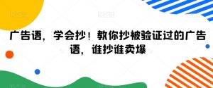 广告语，学会抄！教你抄被验证过的广告语，谁抄谁卖爆-大齐资源站