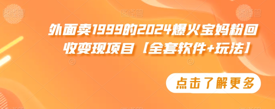 外面卖1999的2024爆火宝妈粉回收变现项目【全套软件+玩法】【揭秘】-大齐资源站