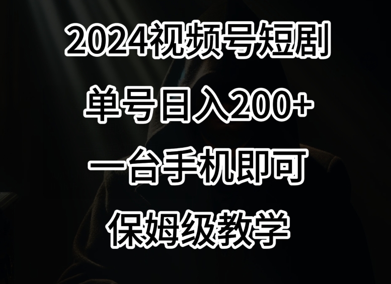 2024风口，视频号短剧，单号日入200+，一台手机即可操作，保姆级教学【揭秘】-大齐资源站