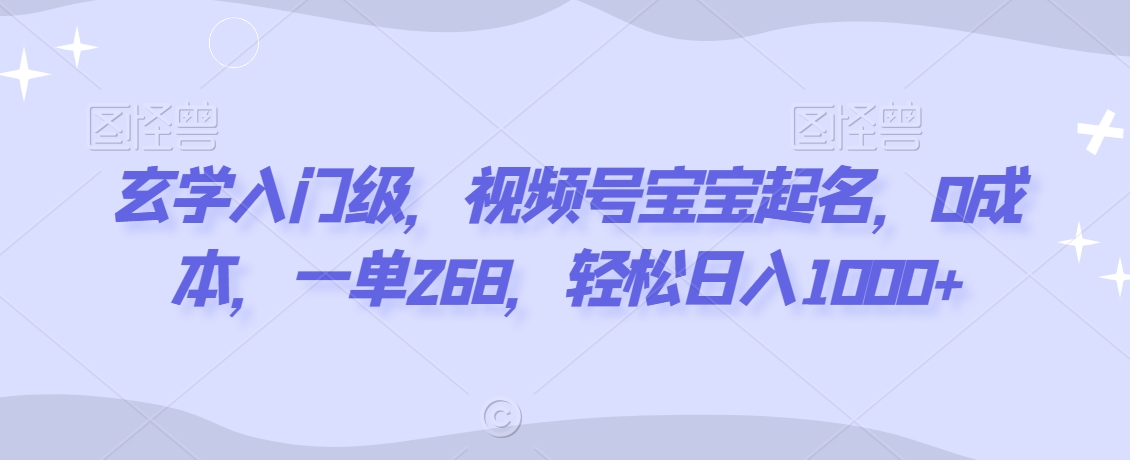 玄学入门级，视频号宝宝起名，0成本，一单268，轻松日入1000+【揭秘】-大齐资源站