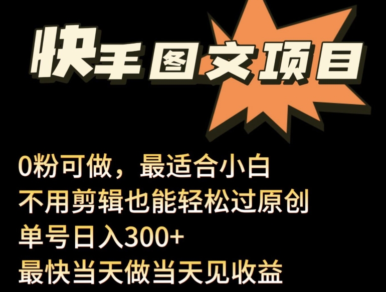 24年最新快手图文带货项目，零粉可做，不用剪辑轻松过原创单号轻松日入300+【揭秘】-大齐资源站