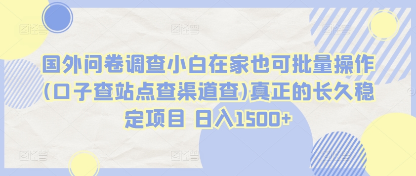 国外问卷调查小白在家也可批量操作(口子查站点查渠道查)真正的长久稳定项目 日入1500+【揭秘】-大齐资源站