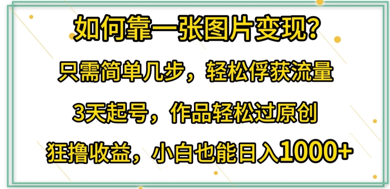 如何靠一张图片变现?只需简单几步，轻松俘获流量，3天起号，作品轻松过原创【揭秘】-大齐资源站