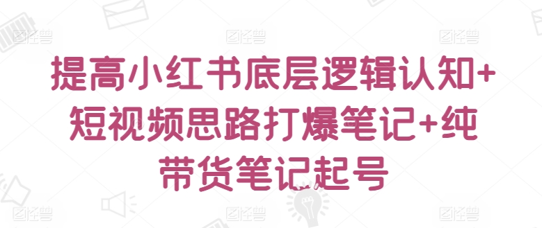 提高小红书底层逻辑认知+短视频思路打爆笔记+纯带货笔记起号-大齐资源站